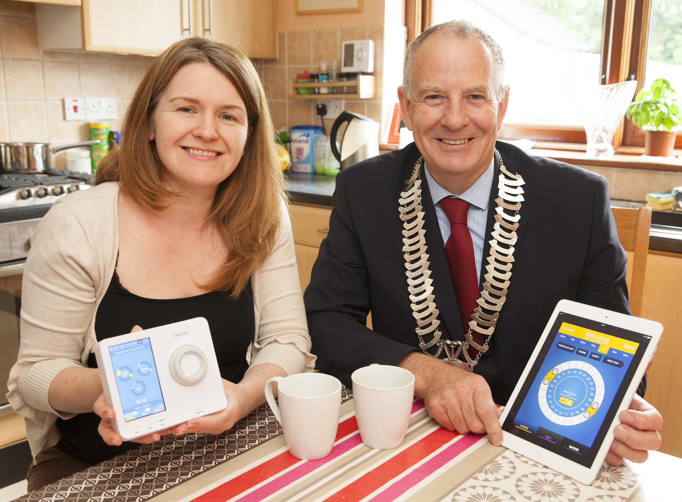 Claire Duffy, Co Louth shows former Cathaoirleach of Louth County Council, Cllr. Oliver Tully the new heating system in her home.